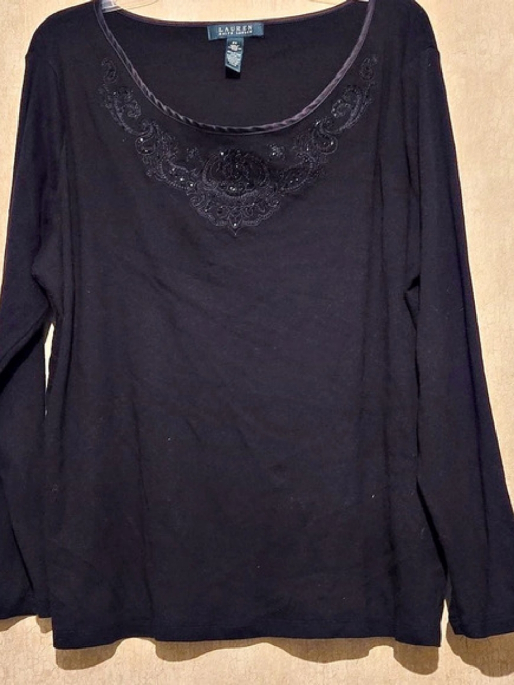 Lauren Ralph Lauren Embellished Neckline Tunic in Black Size 2X Like New
